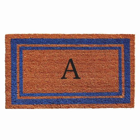 Monogram Door Mat, Natural, Blue, 18 in W x 30 in L
